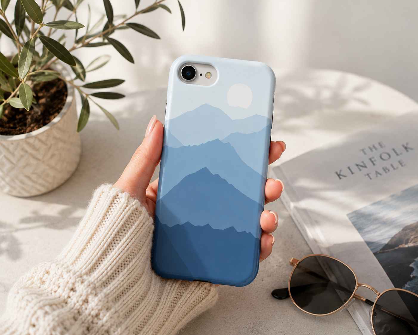 Mountain Sunrise Tough Phone Case — Blue Layered Peaks Protective Cover