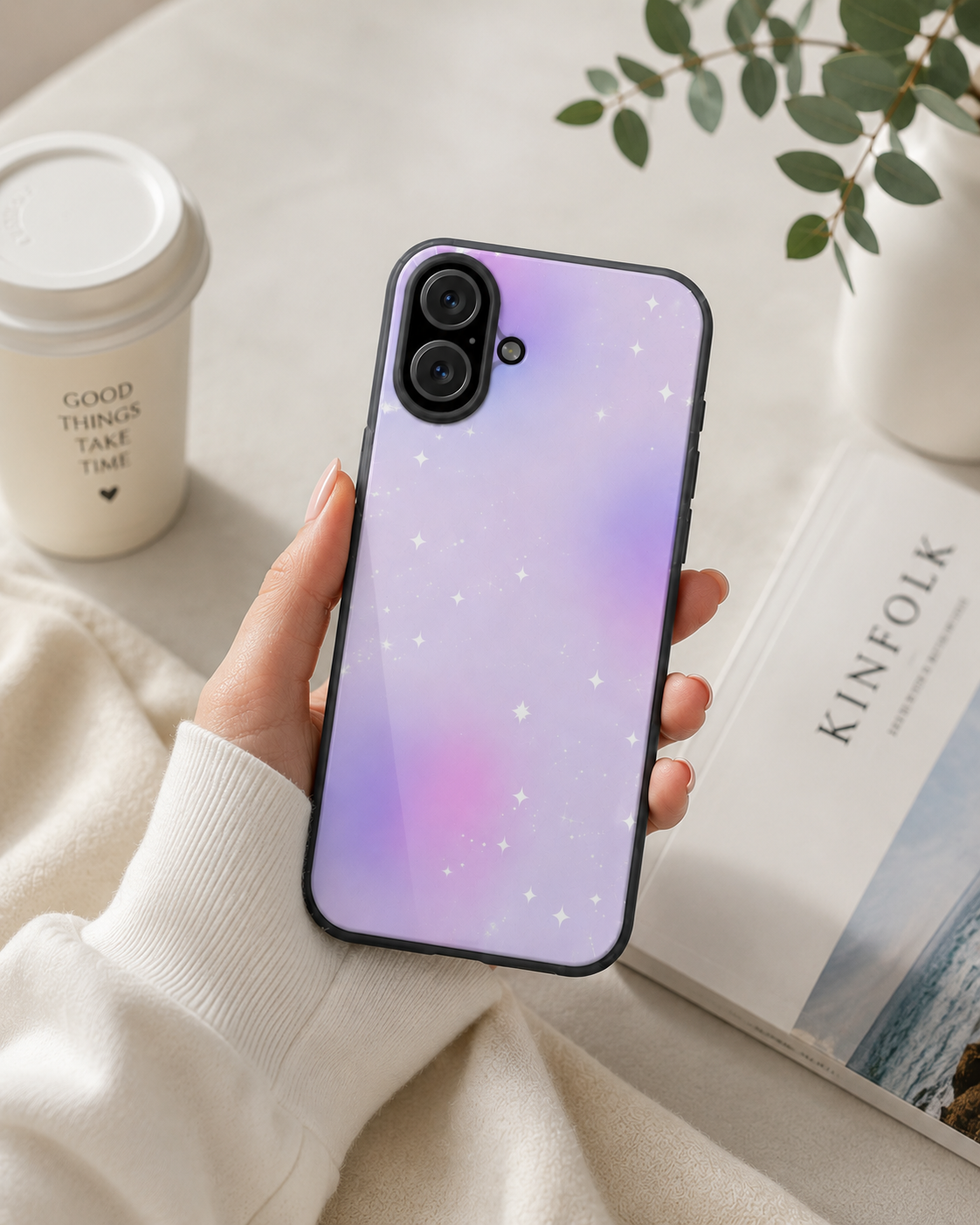 Clear Magnetic Phone Case — Pastel Purple Galaxy with Sparkle