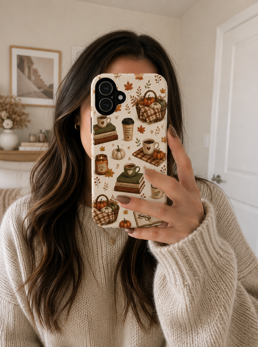 Autumn Cozy Phone Case — Fall Pumpkins, Coffee & Books Pattern