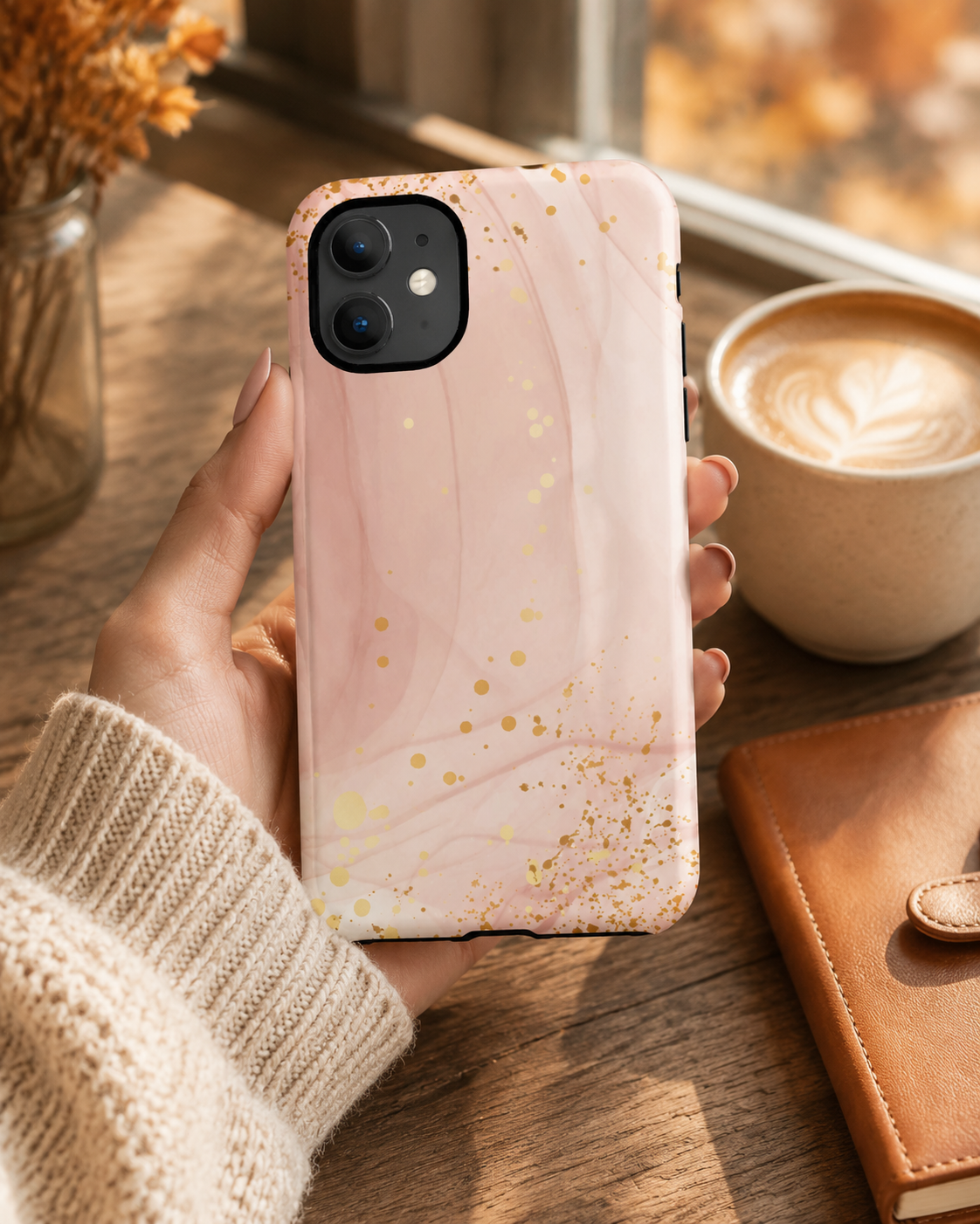 Rose Gold Marble Tough Case – Pink Marble Phone Case with Gold Glitter Accents