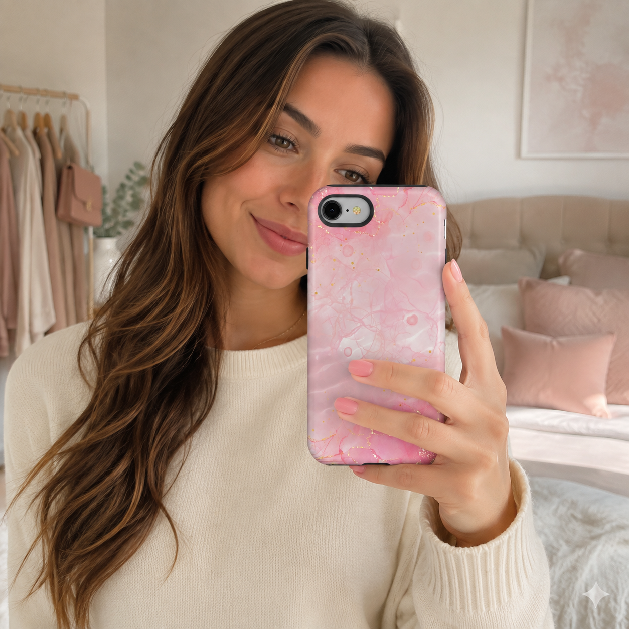 Pink Marble Tough Phone Case — Protective iPhone Cover with Gold Vein Design