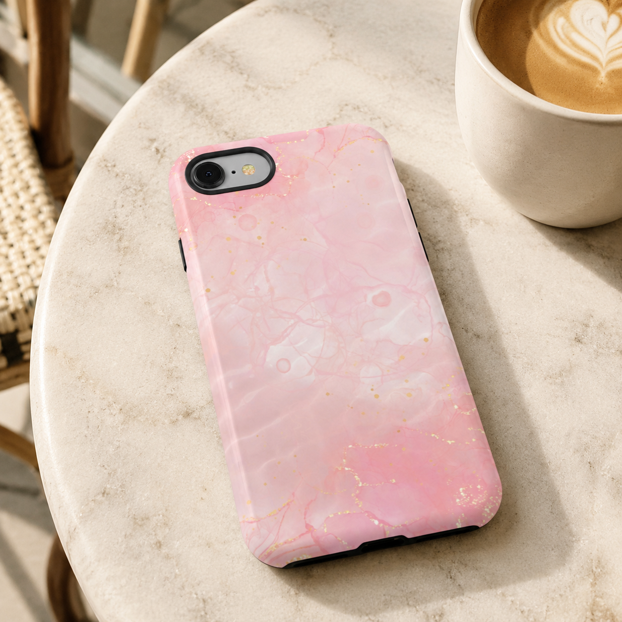 Pink Marble Tough Phone Case — Protective iPhone Cover with Gold Vein Design