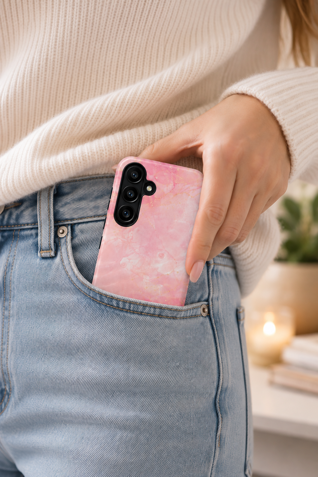 Pink Marble Tough Phone Case — Protective iPhone Cover with Gold Vein Design