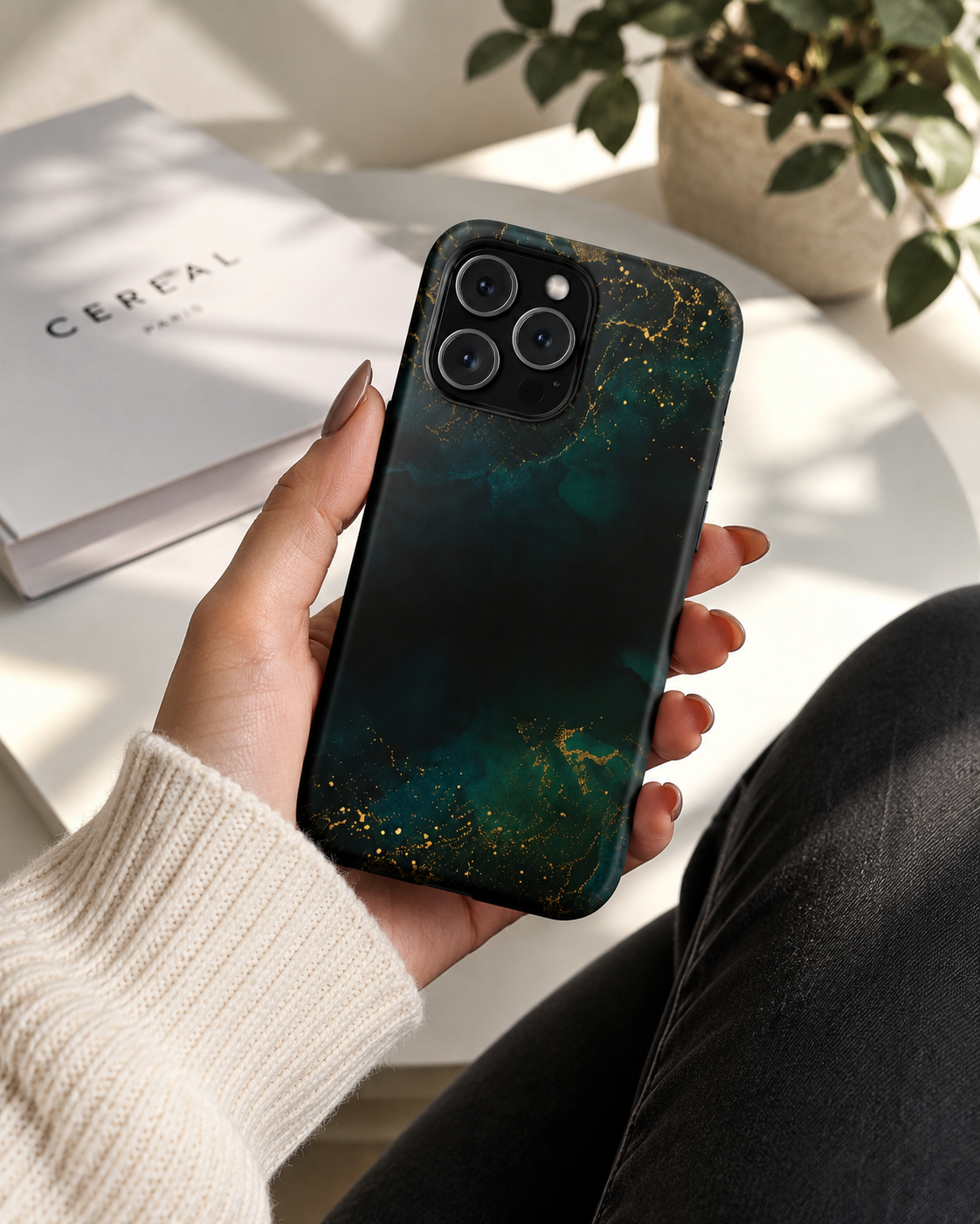 Emerald Marble Tough Phone Case — Dark Green & Gold Abstract Drop-Proof Cover