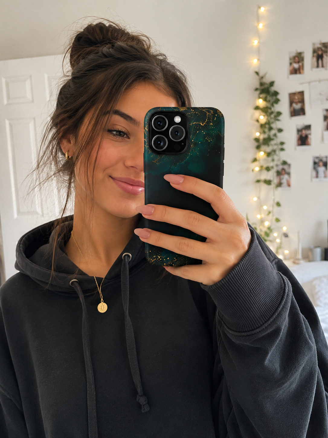 Emerald Marble Tough Phone Case — Dark Green & Gold Abstract Drop-Proof Cover