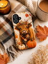 Autumn Highland Cow Phone Case — Fall Pumpkin & Sunflower Tough Case