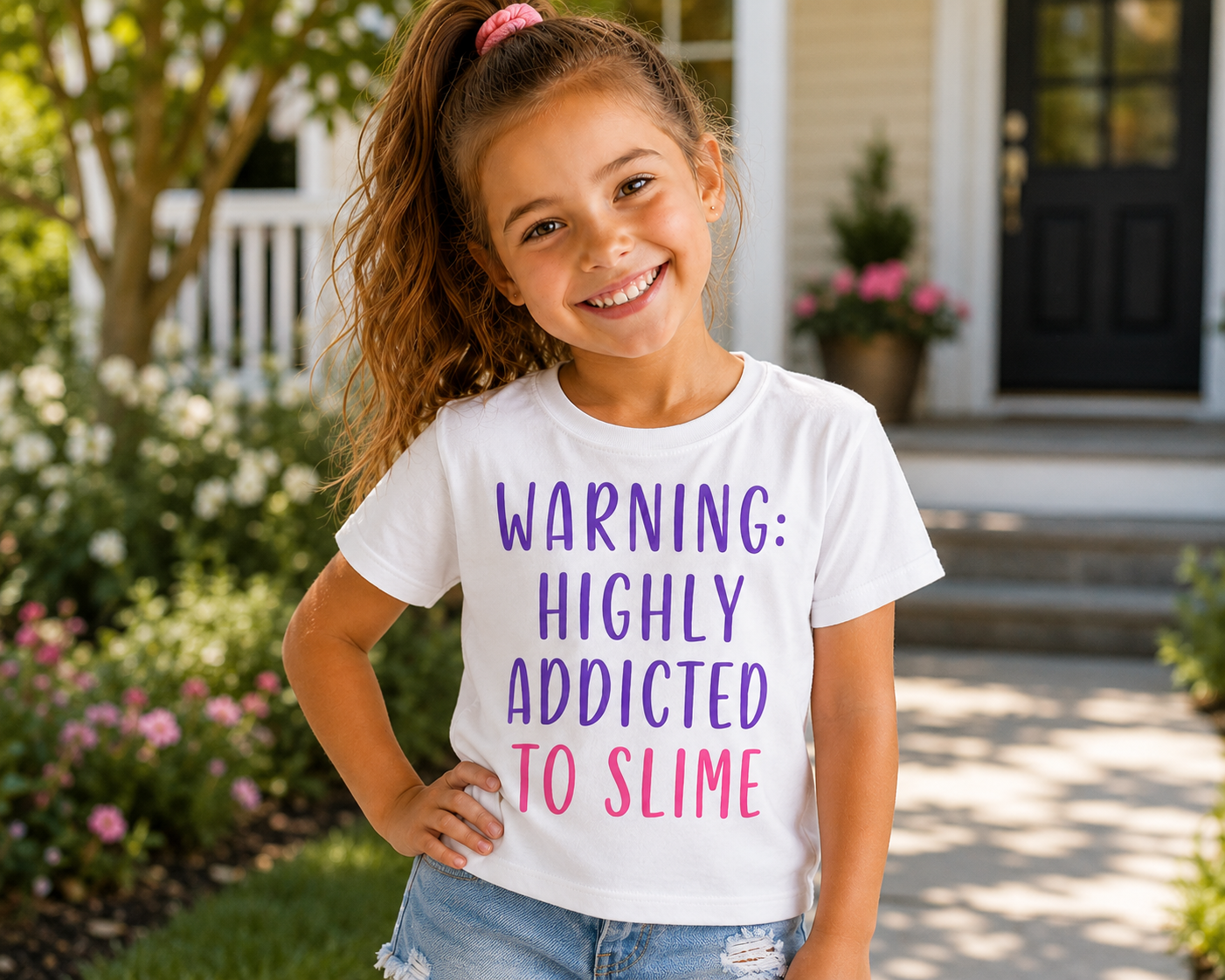Youth Tee: "Warning: Highly Addicted to Slime" Kids Short Sleeve Shirt