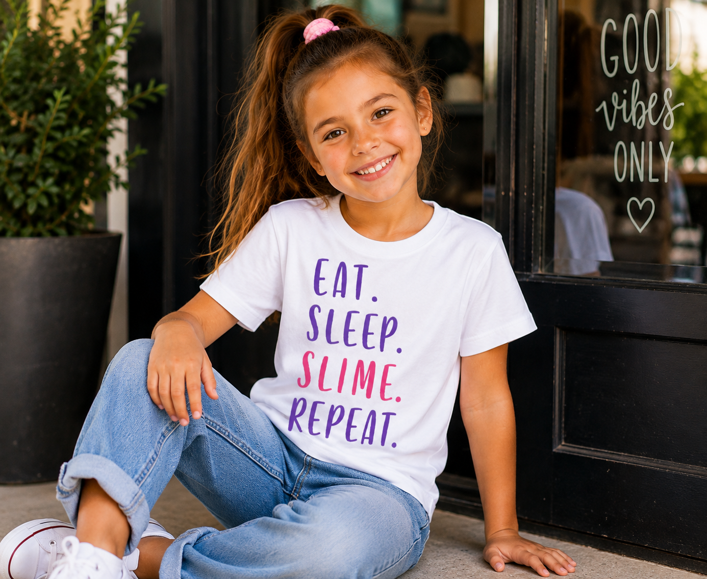 Youth Tee — "Eat. Sleep. Slime. Repeat." Kids Graphic Shirt