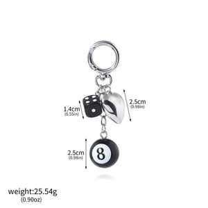 Hiphop Black Dice Billiards Keychain Y2K Lucky Dice Starburst Pendant