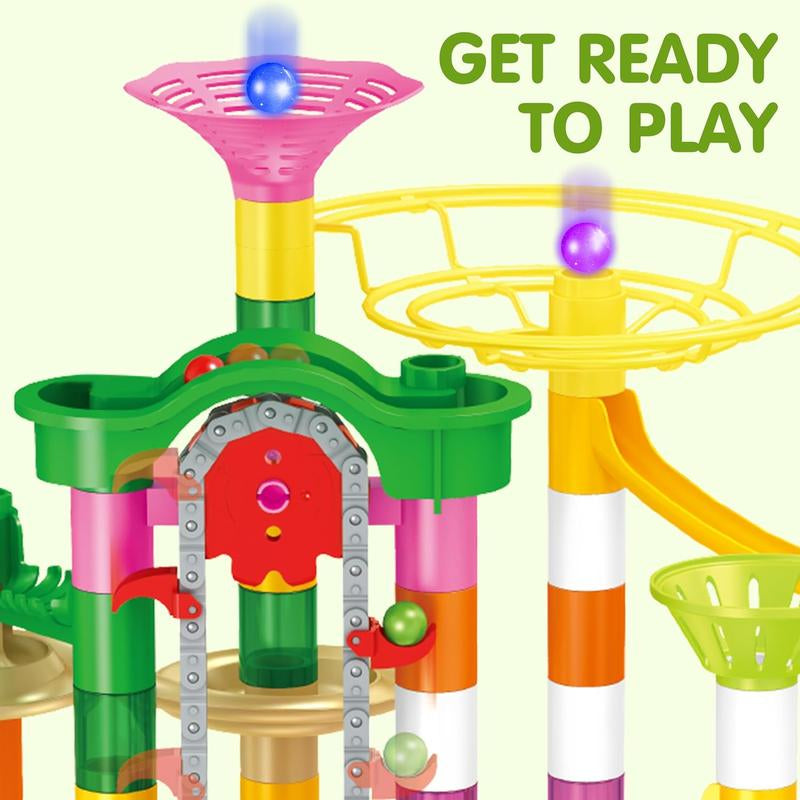 2025 Toys for Kids 236Pcs Glowing Marble Run with Motorized Elevator, Construction Building Blocks Toys, STEM Gifts for Boys and Girls Kids Outdoor Play