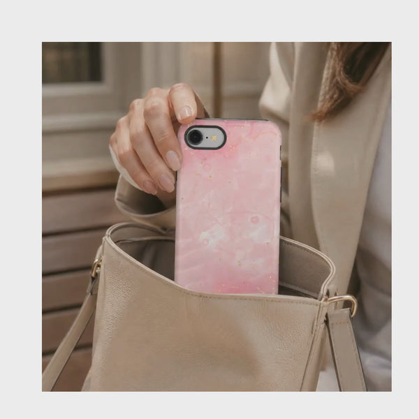 Pink Marble Tough Phone Case — Protective iPhone Cover with Gold Vein Design